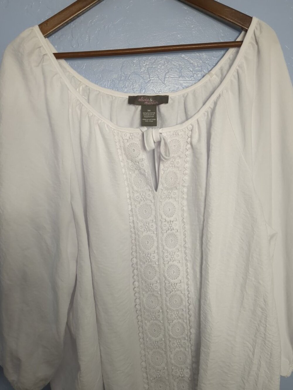 Olivia And Martin White Peasant Blouse Women Sz 3X Beach Summer Embroidered - Picture 5 of 12